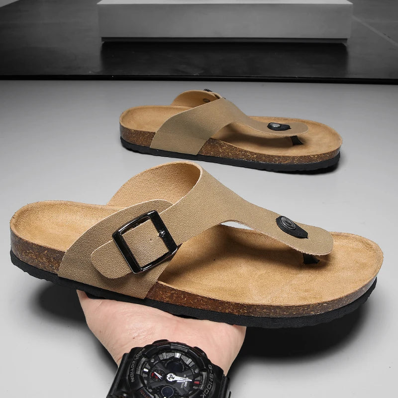 Cork slippers Men's casual comfort sandals summer Flip flop outdoor anti slip beach shoes fashion youth breathable tide slippers