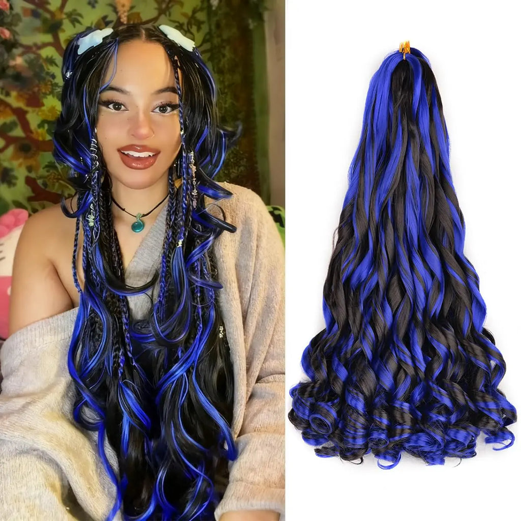 French Curl Braiding Hair 22 Inch Curly Braiding Hair Pre Stretched Bouncy Crochet Hair Loose Wavy Synthetic Hair Extensions