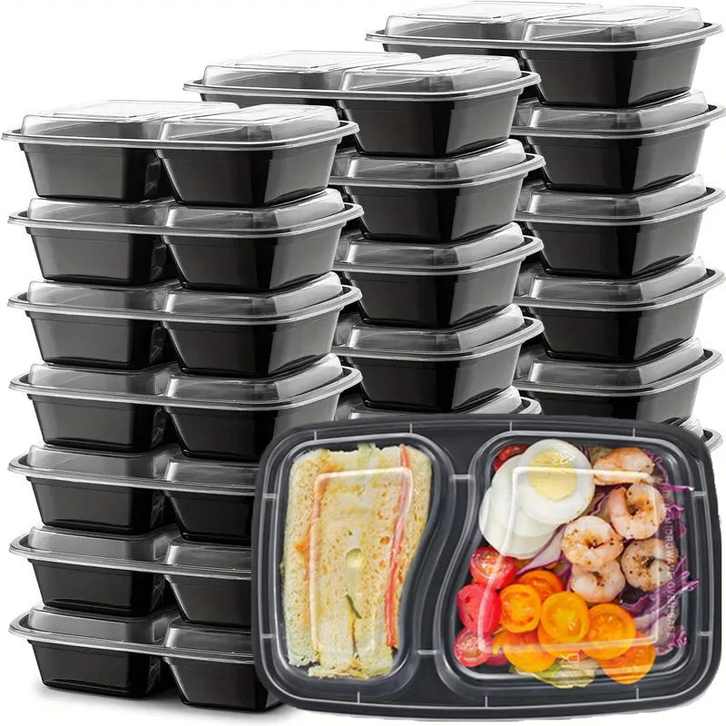 10Sets Disposable Food Storage Boxes with Lids Plastic Bento Lunch Box Microwave Refrigerator Container Stackable Kitchen