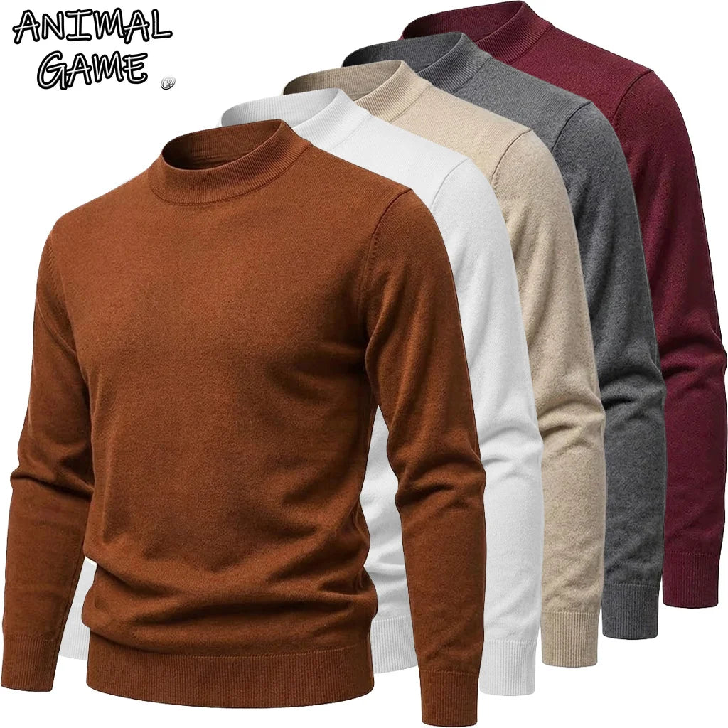 New Men's Mock Turtleneck Sweater Casual Long Sleeve Slim Fit Pullover Knitwear Solid Autumn Jumpers Warm Blouses for Winter