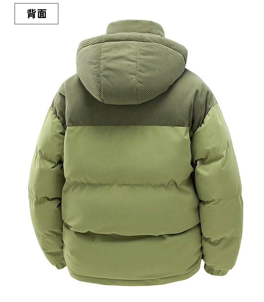 2027 New Patchwork Men Jackets Cotton Padded Corduroy Winter Warm Coat Men's Hooded Windproof Thick Outerwear Mens Clothes