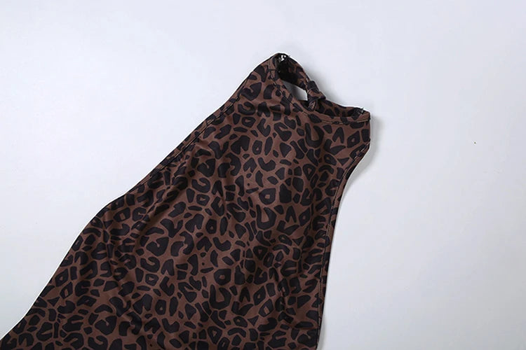 Weird Puss Sexy Leopard Print Romper Women Hottie Trend Halter Backless Bandages Sleeveless Fashion Midnight Street Playsuits