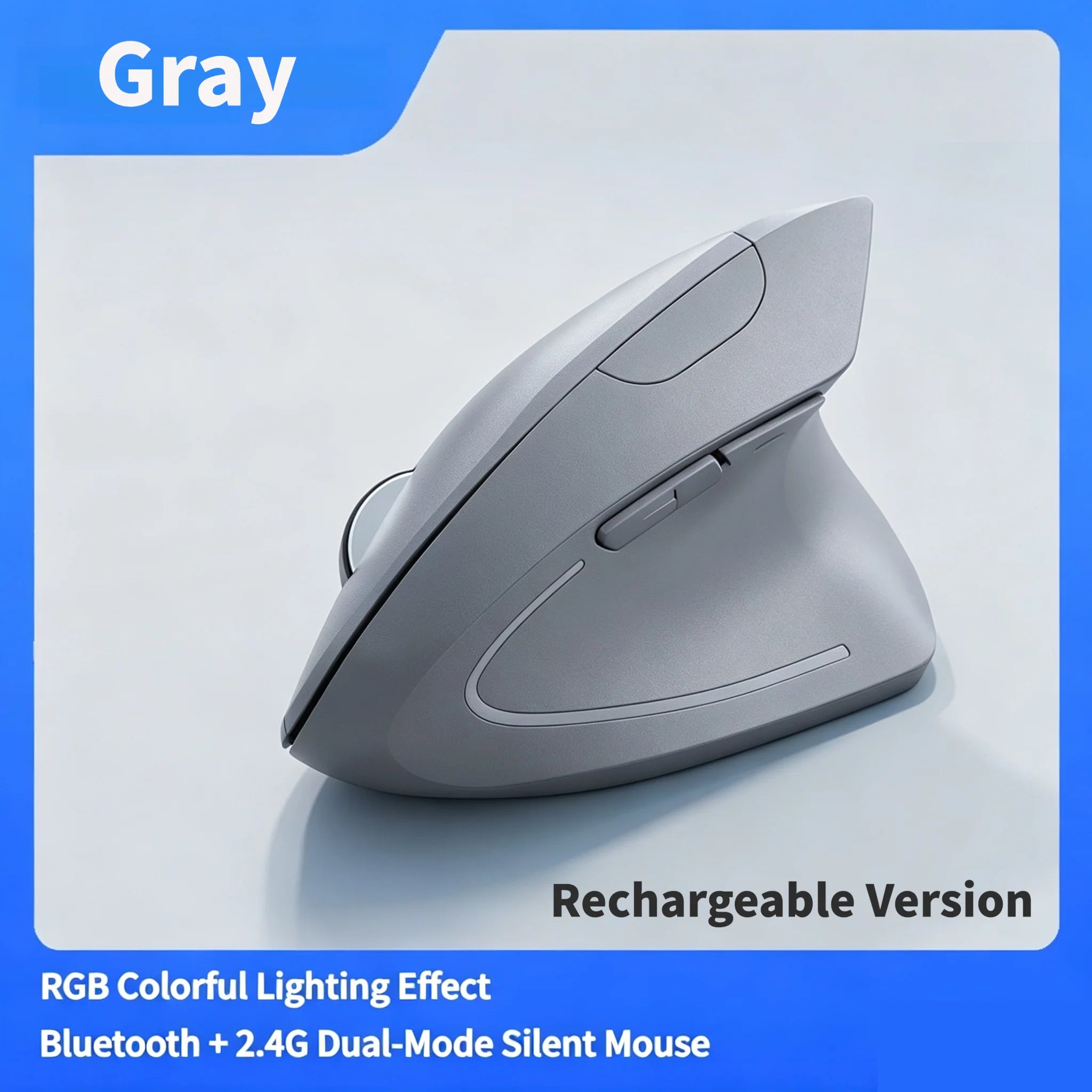 NexusClick Dual Mode Ergonomic Vertical Mouse,Rechargeable/AA Battery Powered,Adjustable DPI Mute Buttons RGB Mouse for Computer