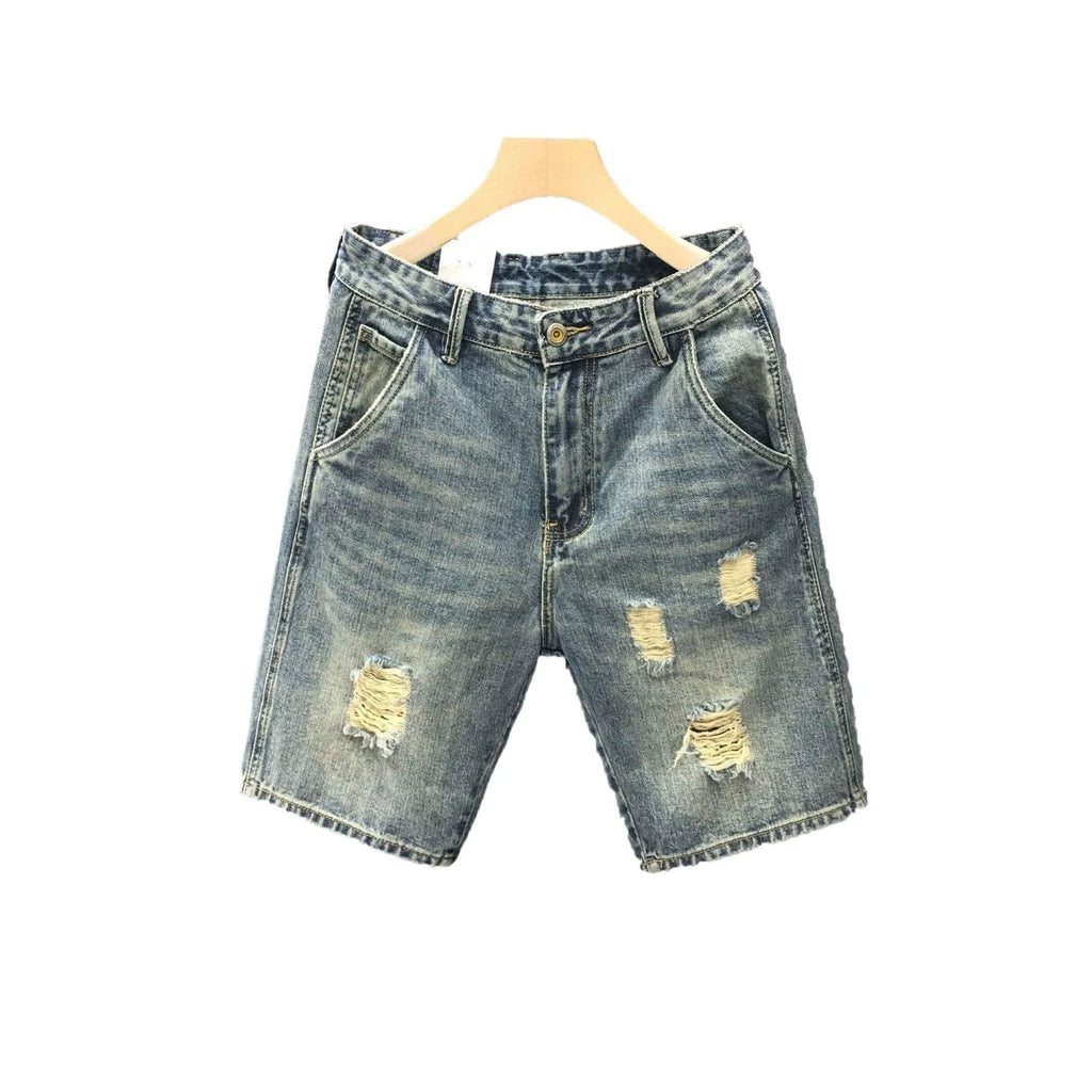 2026 Men Denim Shorts Summer New Style Thin Section Elastic Force Slim Fit Short Jeans Male Brand Clothing Light Blue Retro Blue