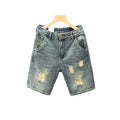 2026 Men Denim Shorts Summer New Style Thin Section Elastic Force Slim Fit Short Jeans Male Brand Clothing Light Blue Retro Blue