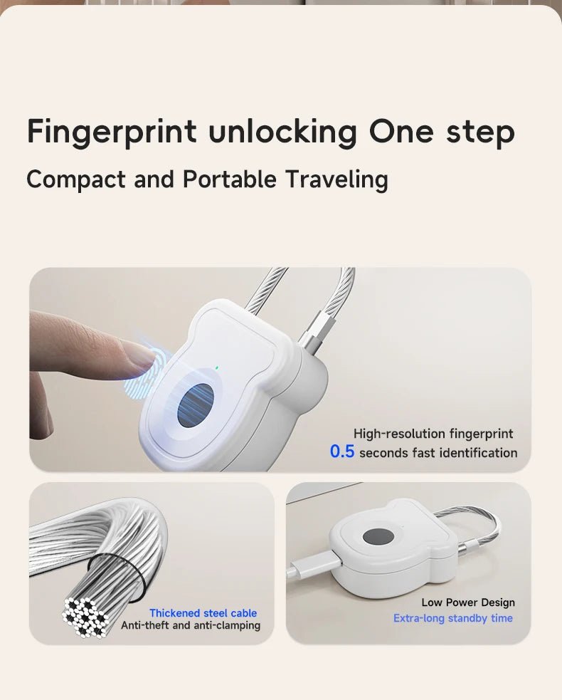 2025 NEW Keyless USB Charging Fingerprint Lock Smart Padlock Door Lock 0.2sec Unlock Portable Anti-theft Padlock