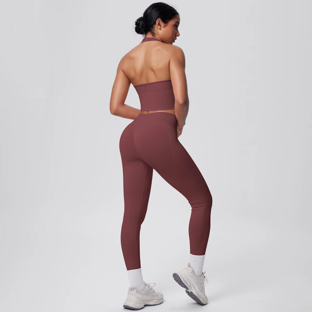 Rooftrellen 2PCS/set Women Gym Sports Yoga Set Breathable Shockproof Workout Top Backless Bra Push Up Fitness Pants Yoga Set