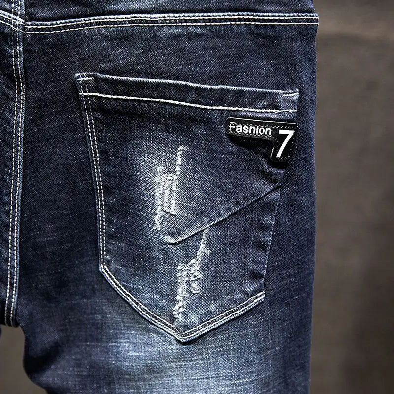 Elastic Fashion Jeans Men Ripped Vintage Slim Denim Pants Hip Hop Distressed Frayed Fashion Men's Clothing Pants