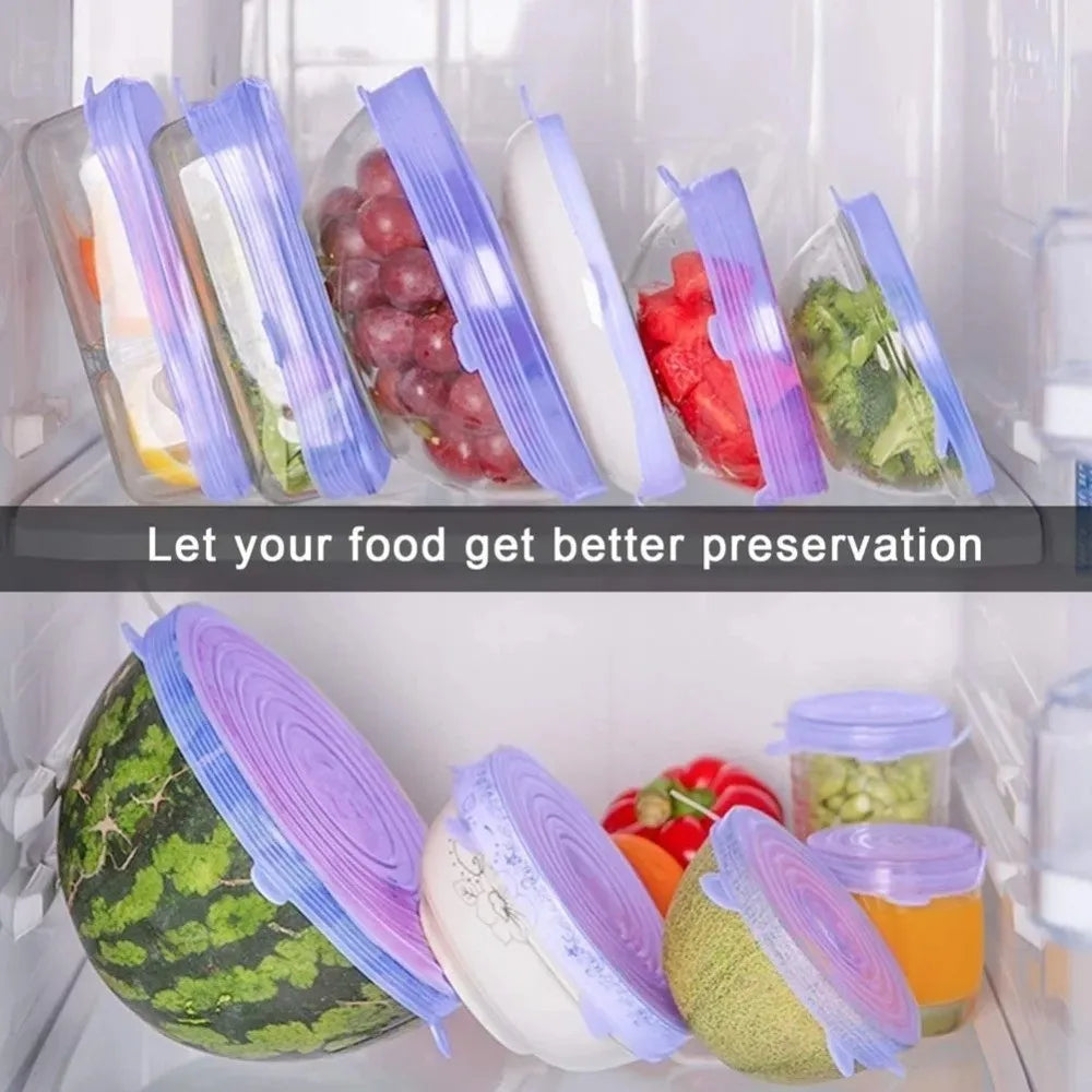 6PCS Food Reusable Fresh-keeping Cover Kitchen Gadgets Non-slip Bowl Cap Stretch Silicone Lids