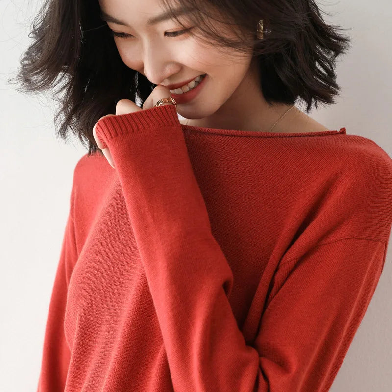 2025 Spring Autumn Womens Sweater Solid Knitwear Korean Loose Female Basic Casual Jumpers Stretch Pullover Sky Blue Pink Sweater