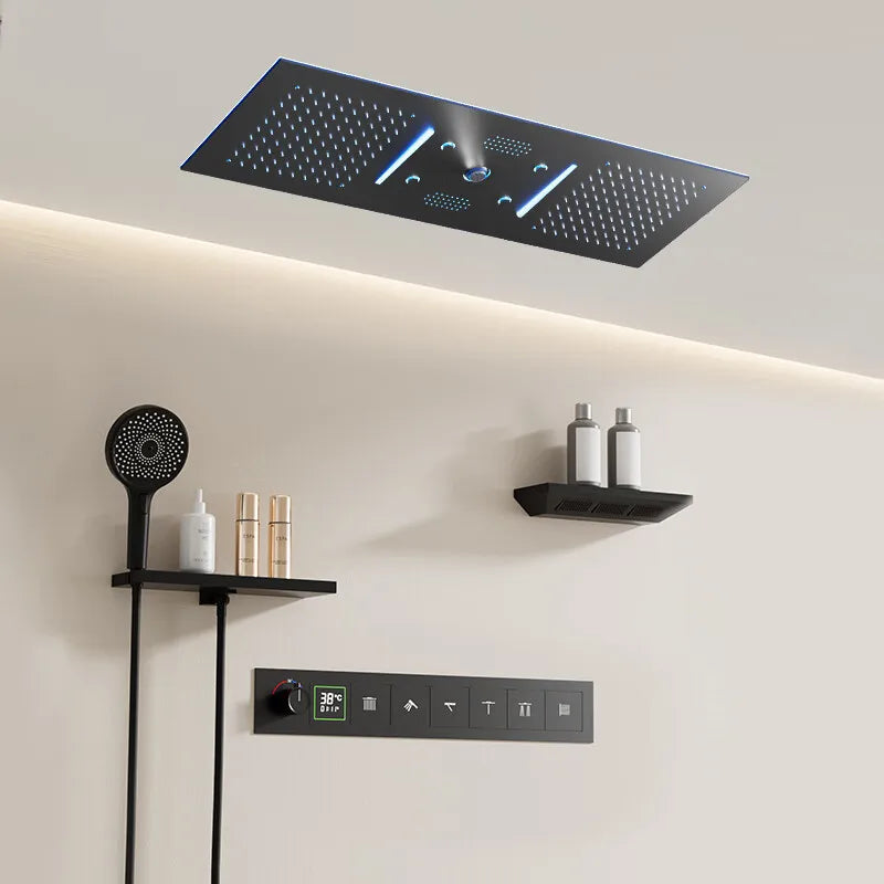 Rainfall LED Bluetooth Shower Set with Digital Display and Thermostatic Control All Brass Buttons