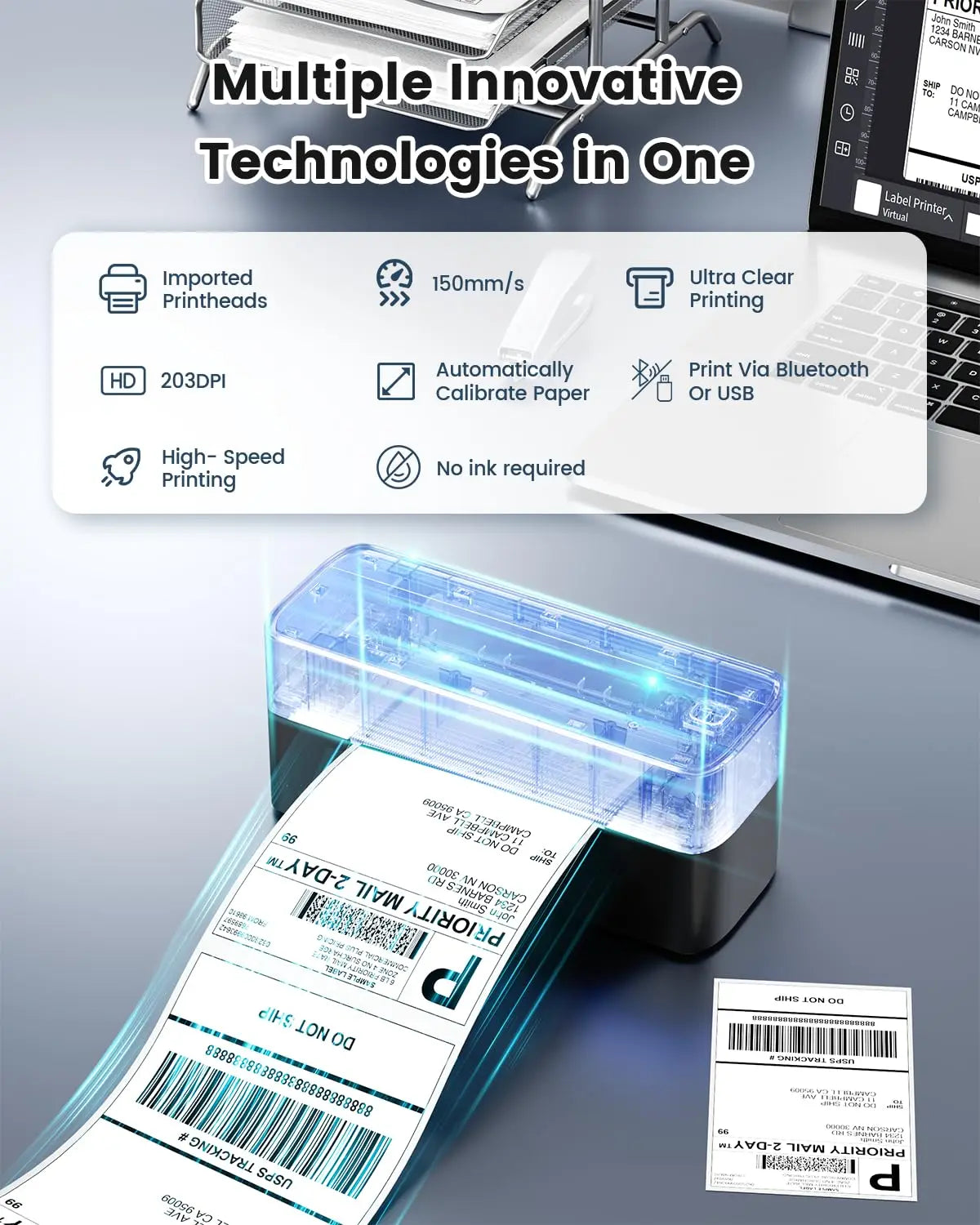 241BT 4X6 Wireless Thermal Label Printer for Small Business, Bluetooth Labels Printers for Shipping Package,