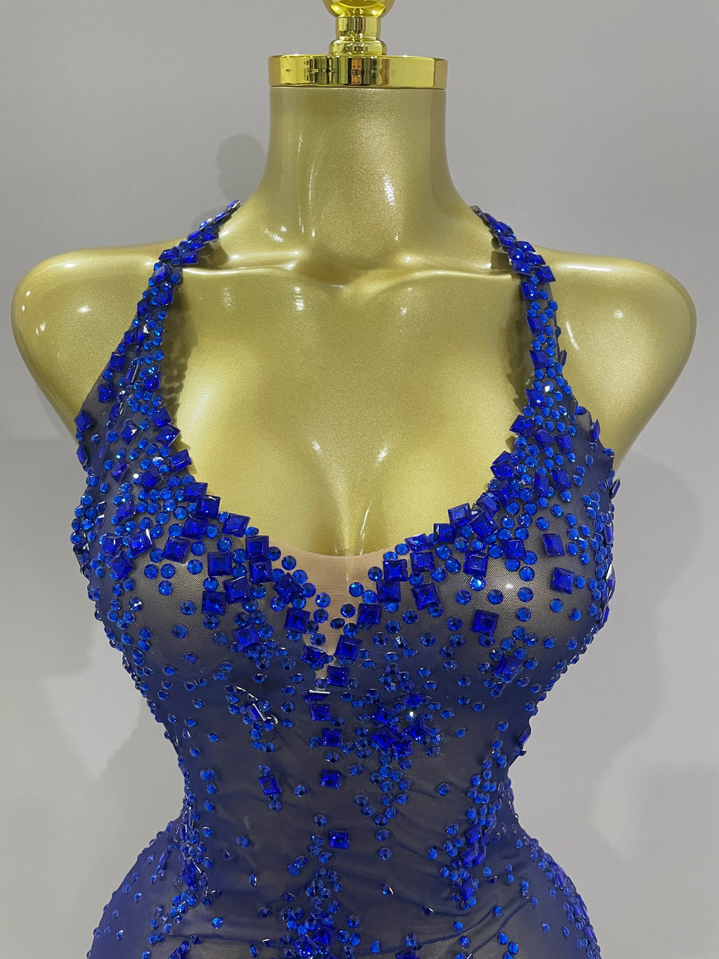 2025 New Sparkly Rhinestone V Neck Stretch Mesh Sexy See Through Dress Women Elegant Party Celebrate Perform Costume Stage Outfi