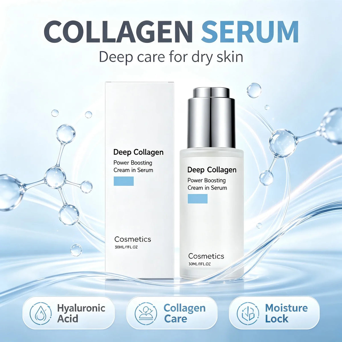 Deep Collagen Power Boosting Cream in Serum Hydrating Boost Elasticity Smooth Skin Texture Makeup Primer Daily Care 30ml