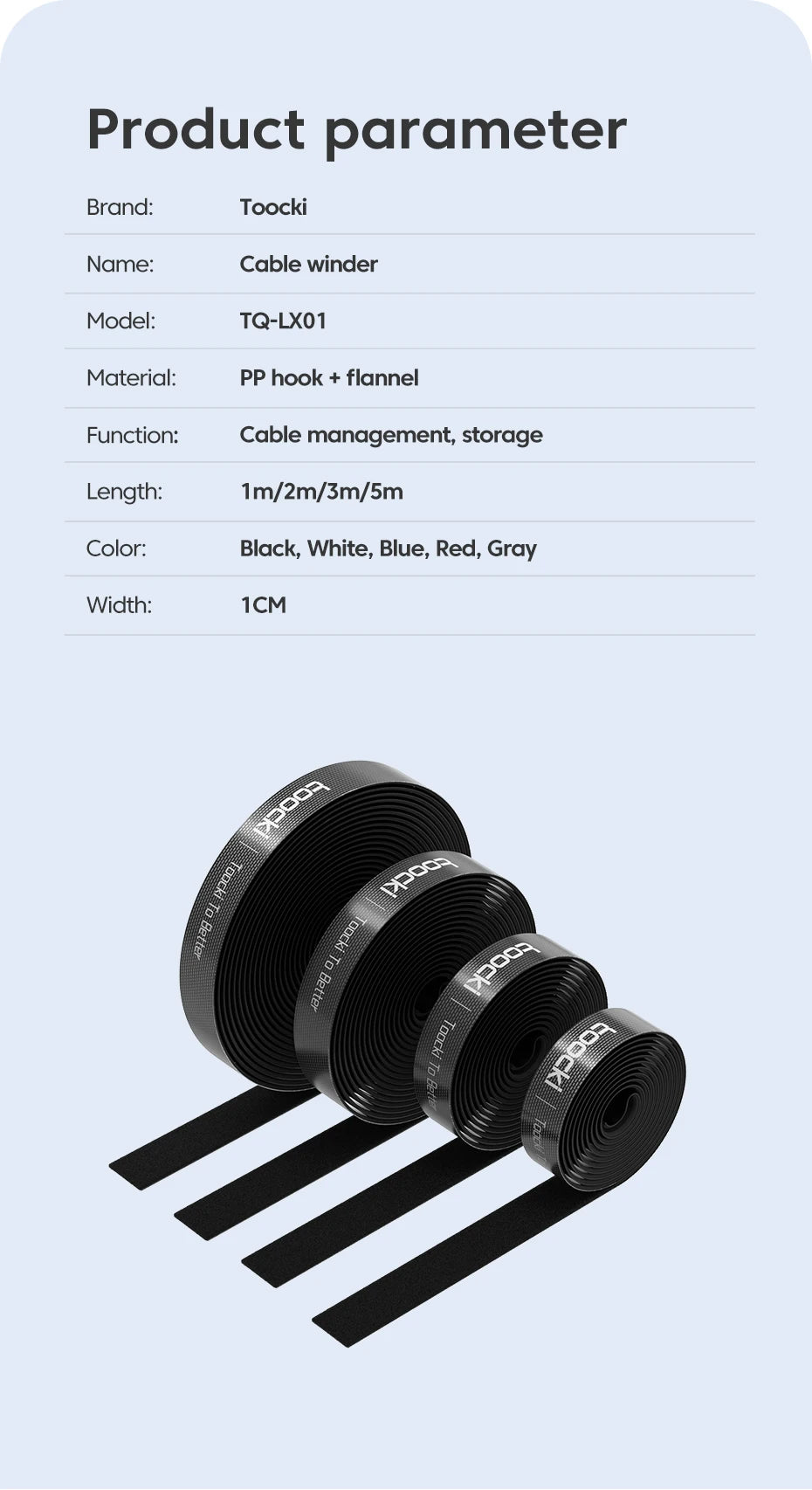 Tookki cable manager cable manager wire tie telephone accessories Velcros manager cable protection tape wrapper