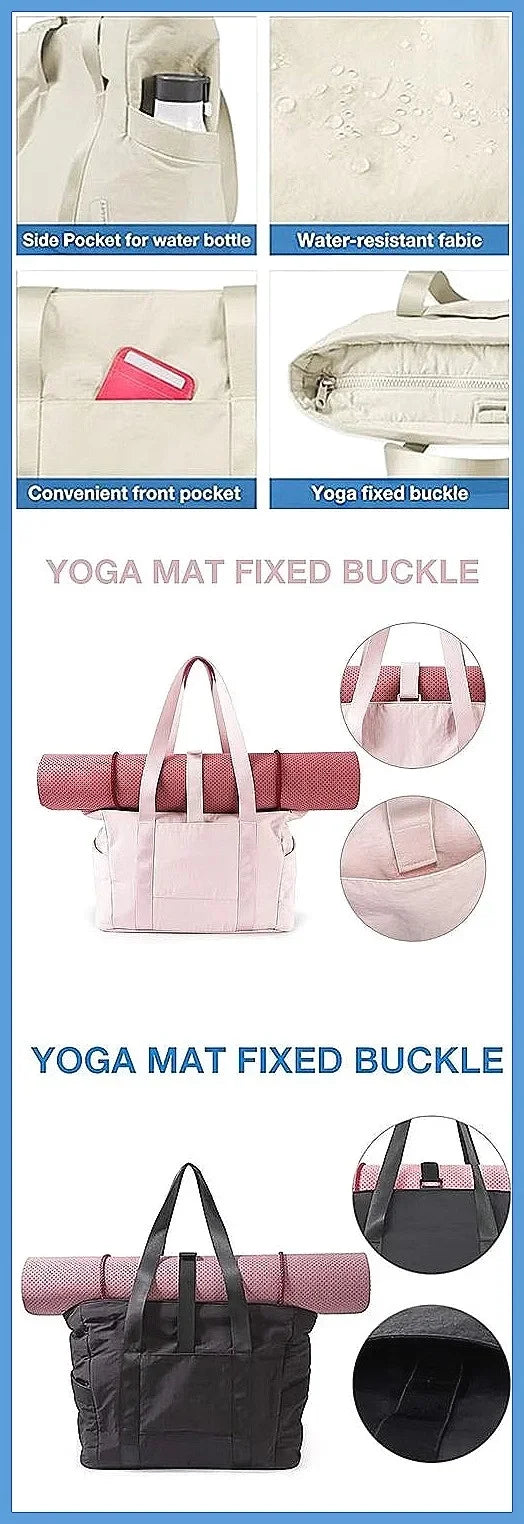 Nylon Yoga Mat Bag Solid Color with Buckle Gym Fitness Tote Multi Pocket Large Capacity Travel Handbag for College Women