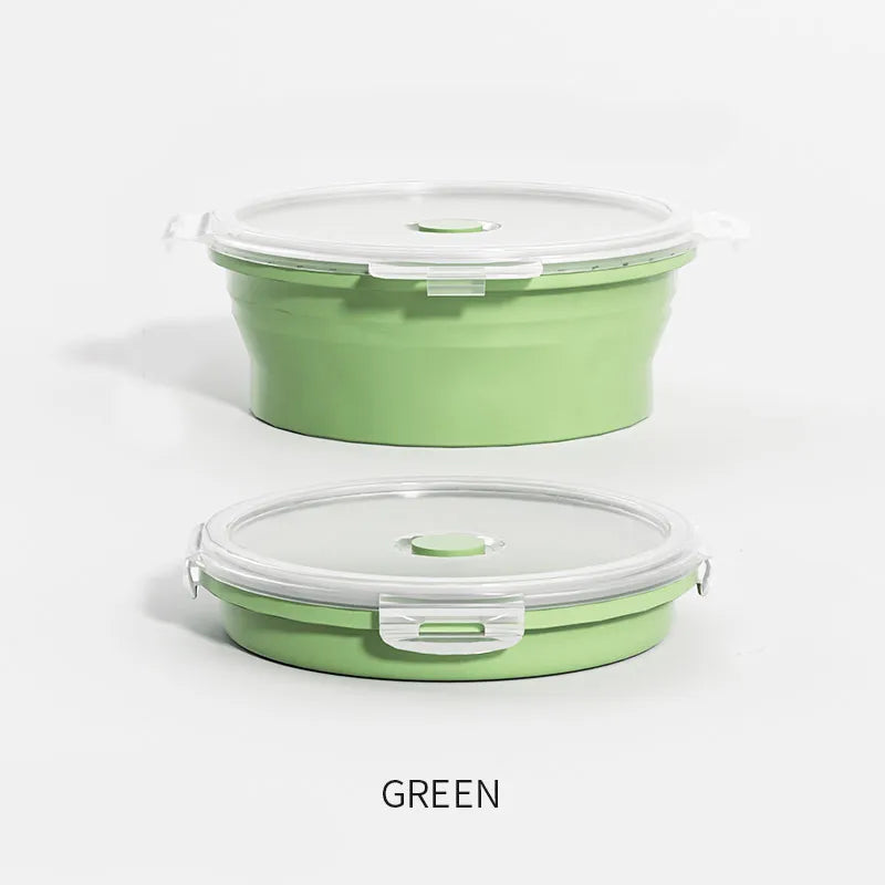 1PCS Food grade round portable foldable silicone lunch box refrigerator microwave oven lunch box storage box outdoor lunch box