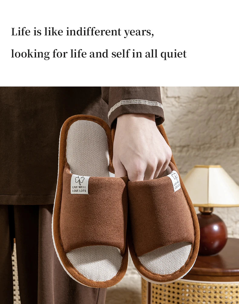 Slippers for Men，Non-Slip Soft-Soled Indoor House Slippers for Spring&Summer, All-Season Linen Home Comfortable Slippers