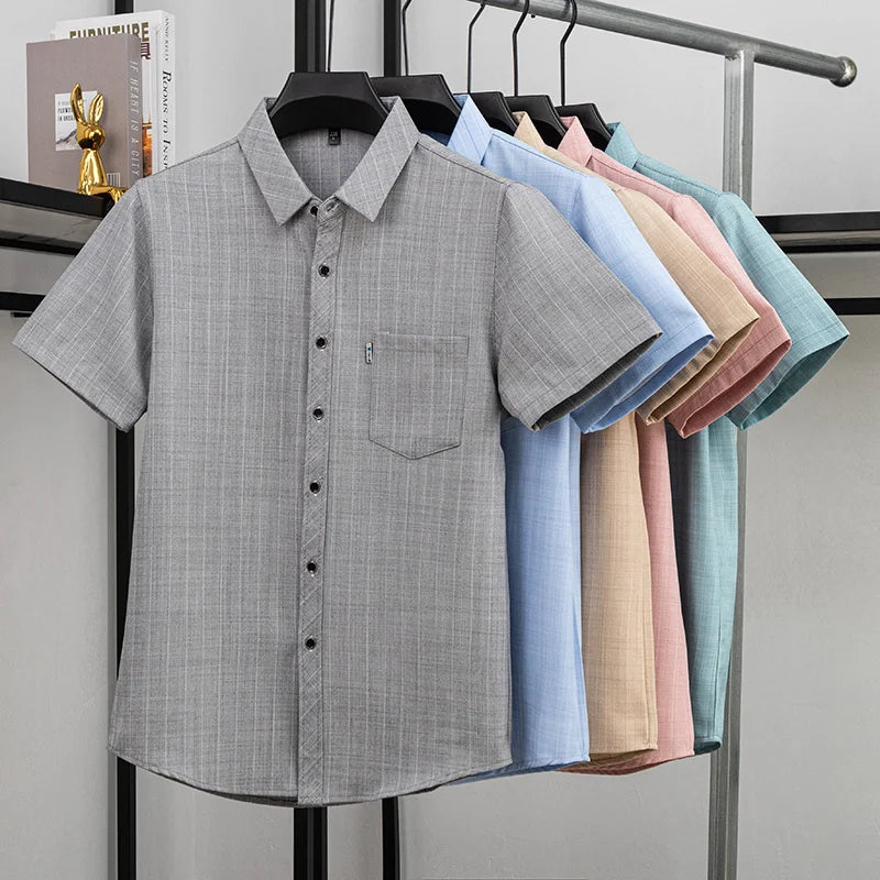Men Casual Short Sleeve Shirt Anti Wrinkle Quick Dry Comfortable Fabric Business Daily Outdoor Travel Work Wear Blouse