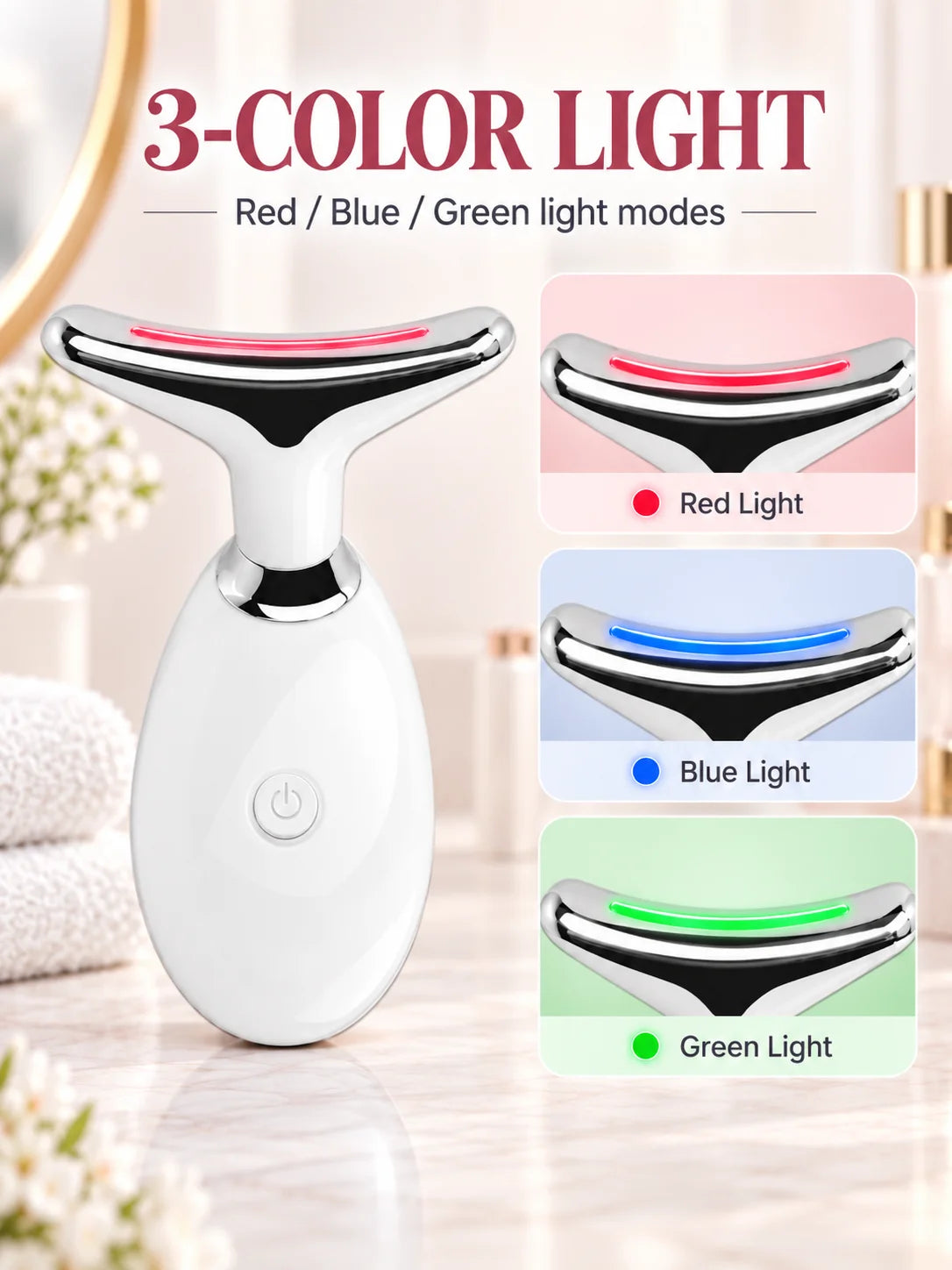 EMS Neck Massager Face Beauty Device T Shaped Neck Care Tool 3 Color Light Warm Care Ion Cleansing Rechargeable Skin Care