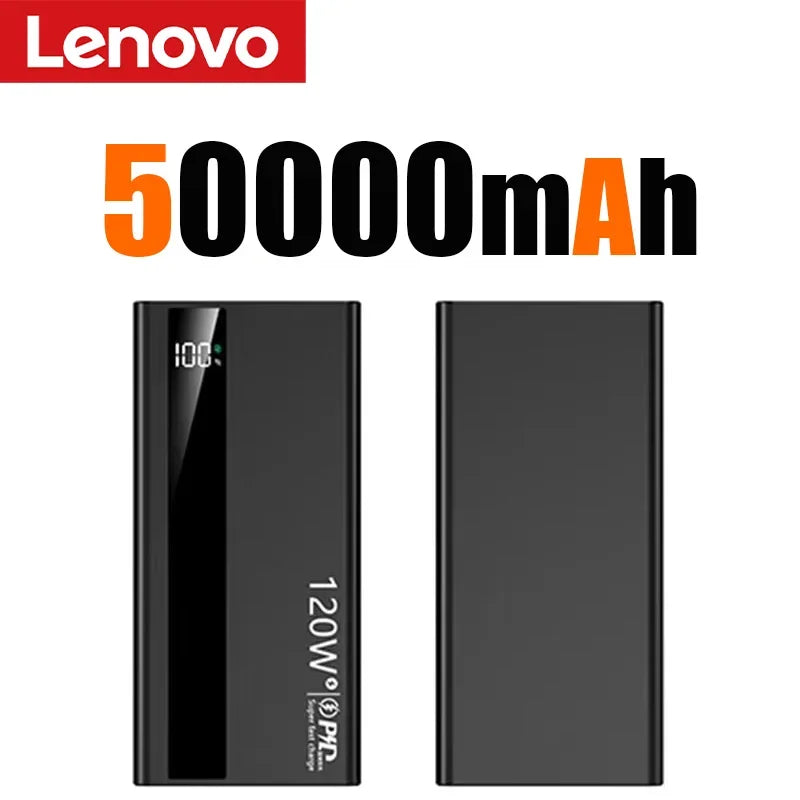 Lenovo 120W 50000mAh CCC Power Bank Super Fast Charging Ultra Capacity Portable Battery Charger LED Digital Display For IPhone