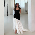 Black And White Mermaid Prom Dress Sexy Strapless Satin Floor Length Evening Gowns Girls Formal Party Dress