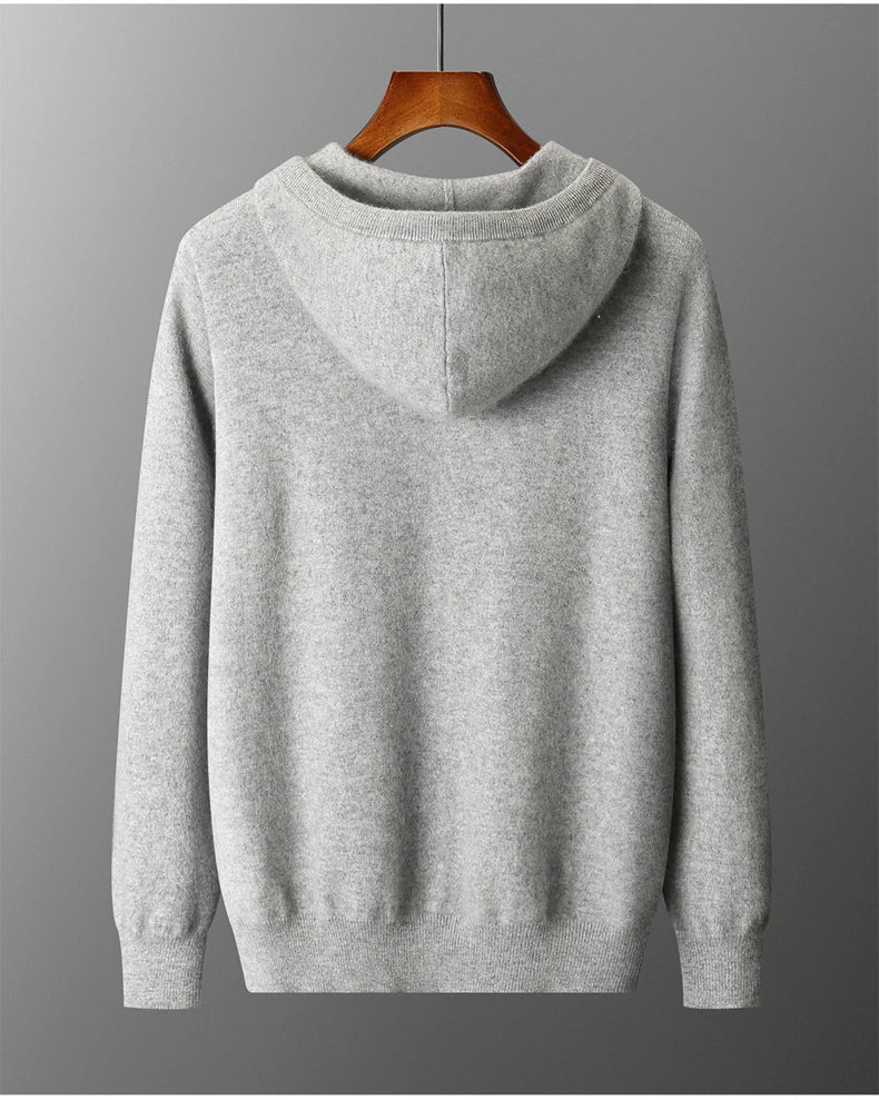 Hot Selling New Style Real Knitted Men's Cardigan Hooded Sweater Loose Full Sleeves Autumn and Winter Men's Pure Wool Sweater