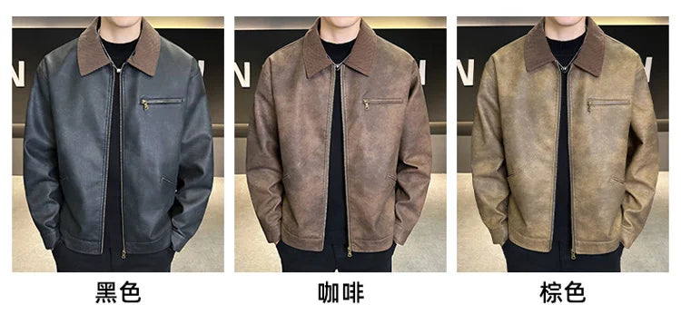 2029  Motorbiker Jacket Men's American Autumn Winter Hip-hop PU Leather Jackets Men Streetwear Racing Motorcycle Wear