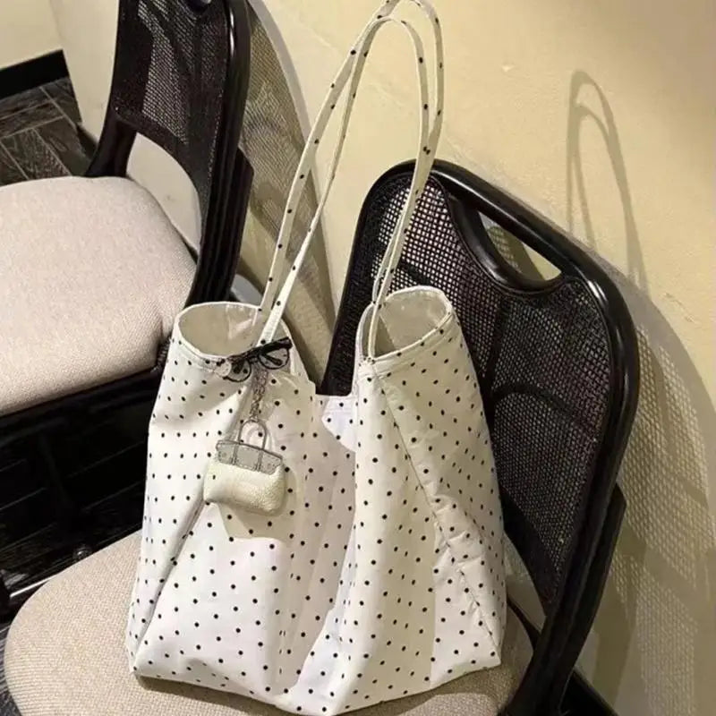 ★▲Large Capacity Polka Dot Tote Bag for Women Durable Canvas Ideal for Work and Shopping