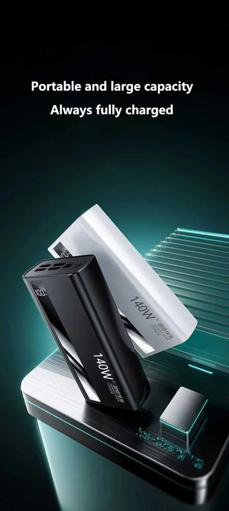 Lenovo 140W Super Fast Charging Portable Power Bank 500000mAh CCC Certified Battery Digital Display External Charger for Xiaomi