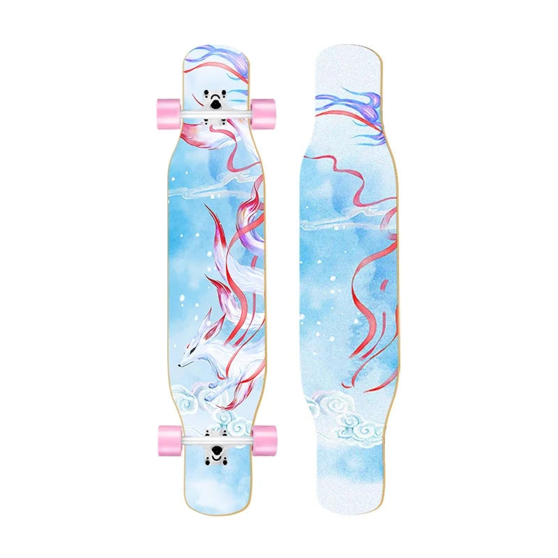 44 Inch Double Kick Dance Longboard 7-Layer Maple Wood Double Sided Graphic Complete Skate Deck All Ages Amateur Professional Ri