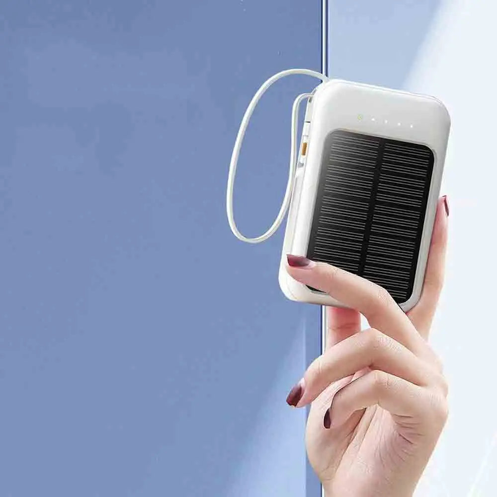 20000mah Solar Power Bank  Built-in Cable Portable Charger External Spare Battery with LED Light External Charger for IPhone Hua