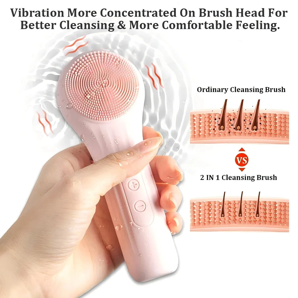 Sonic Silicone Facial Cleansing Brush Electric Face Scrubber Waterproof Deep Clean Exfoliating Vibration Face Wash Tool 5 Speeds