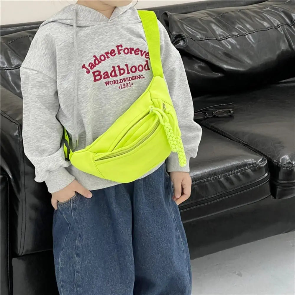 Fashion Canvas Children Bag Solid Color Large Capacity Crossbody Bag Zipper Water Proof Shoulder Bag