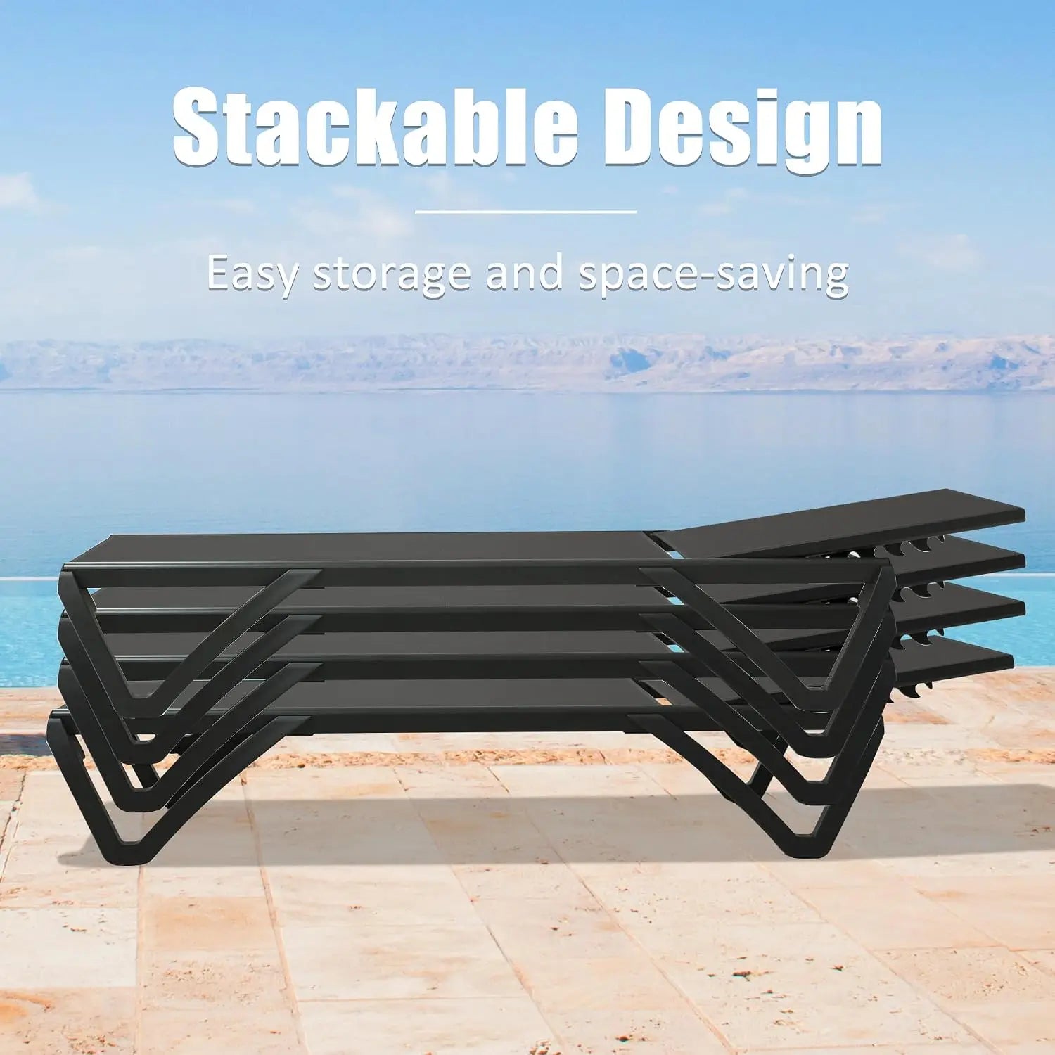 2 Pack Aluminum Outdoor Chaise Lounge,With Wheels,5 Position Adjustable,All Weather Pool Patio, Custom