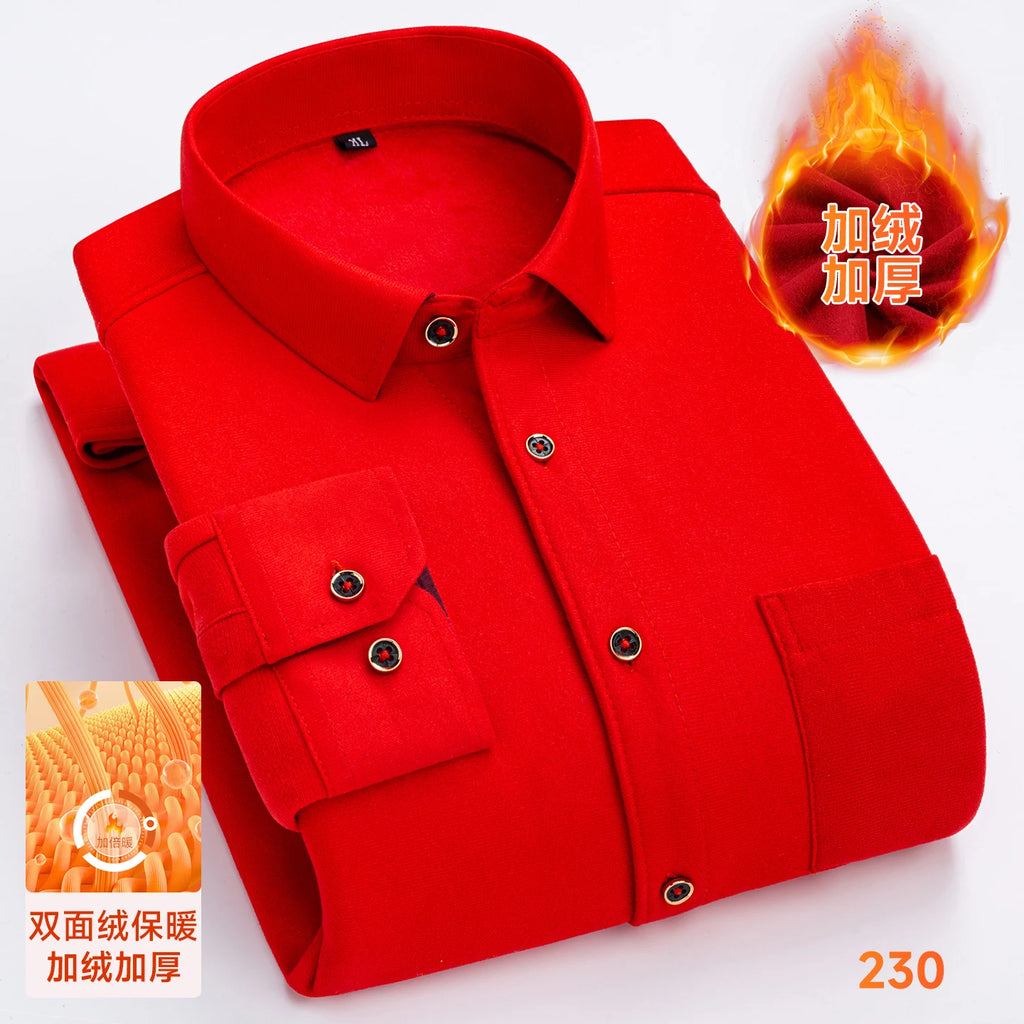 2025 Men's Winter Warm Shirts Long Sleeve Plaid Print Flower Autumn Thickened Fleece Street Trend Casual Dress Shirts 8XL 7XL
