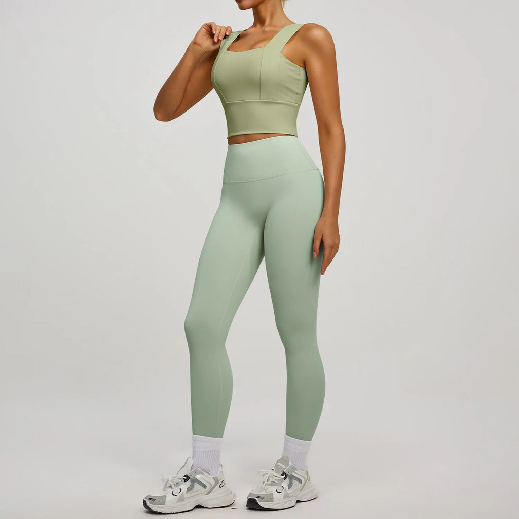 Solid Color Bra, Trousers, Yoga Suit, Tight and Thin, Nude Running Sports and Fitness Clothes