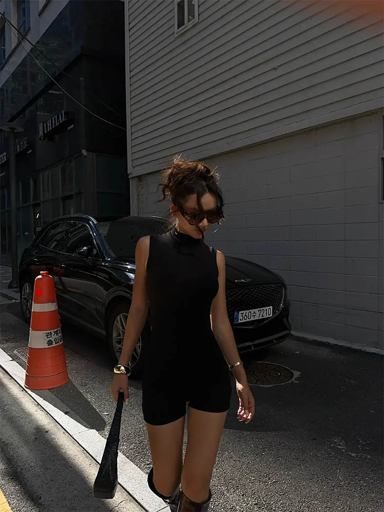 Women's Sleeveless Sports Jumpsuit High Street Invisible Zipper Romper Basic All-Match Female Playsuit for Summer 2026