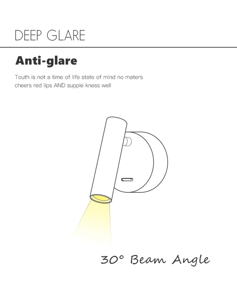 LED Wall Lamps with Switch Rotatable Adjust Aluminum 3W Spotlight Bedside Reading Light Hotel Bedroom RV Sconce Light Fixture