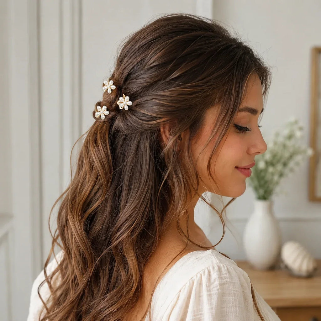 6/10PCS Cute Mini Flower Hair Claw Clips Colorful Opal Hairpins Sweet Small Hair Accessories for Girls Fashion Hair Accessories