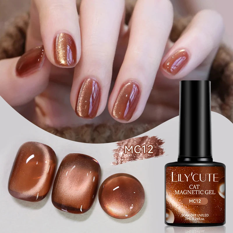 LILYCUTE 7ml Gold Coffee Cat Magnetic Gel Nail Polish Autumn Winter Nails Ultra Shine Moonlight Semi Permanent UV Gel Soak Off