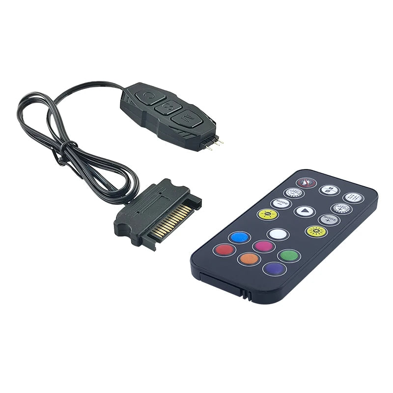 ARGB 5V 3Pin Controller To SATA RGB Remote Mini Controller HUB Adapter RGB Remote Controller for PC Fan Cooling Fan Light Strip