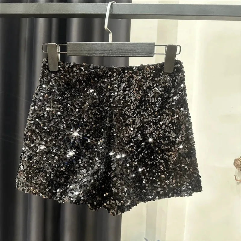 Spring/summer new Spice Girls sequin zipper shorts Slimming suede embroidered beaded casual pants