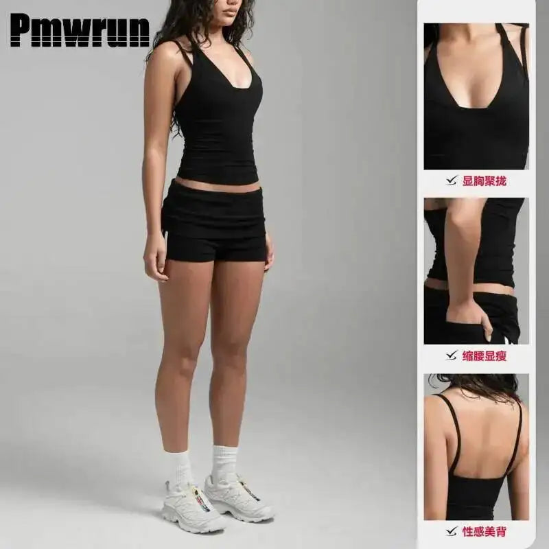 PMWRUN Women Yoga Tank Top Halter Neck Double Layer Built-in Bra Breathable Quick Dry Soft Stretchy For Gym Yoga Workout