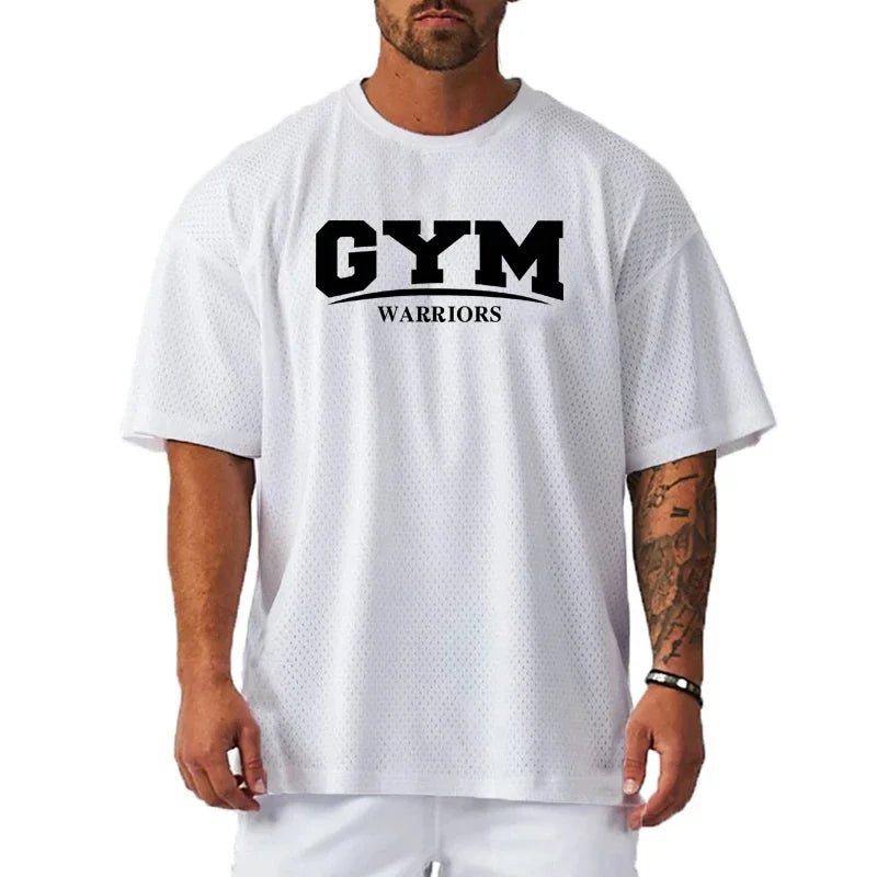 Summer Gym Fitness Men's T-shirt 3D Letter Printed Fashion Round Neck Pullover Short Sleeve Daily Sport Quick-dry Men Clothing