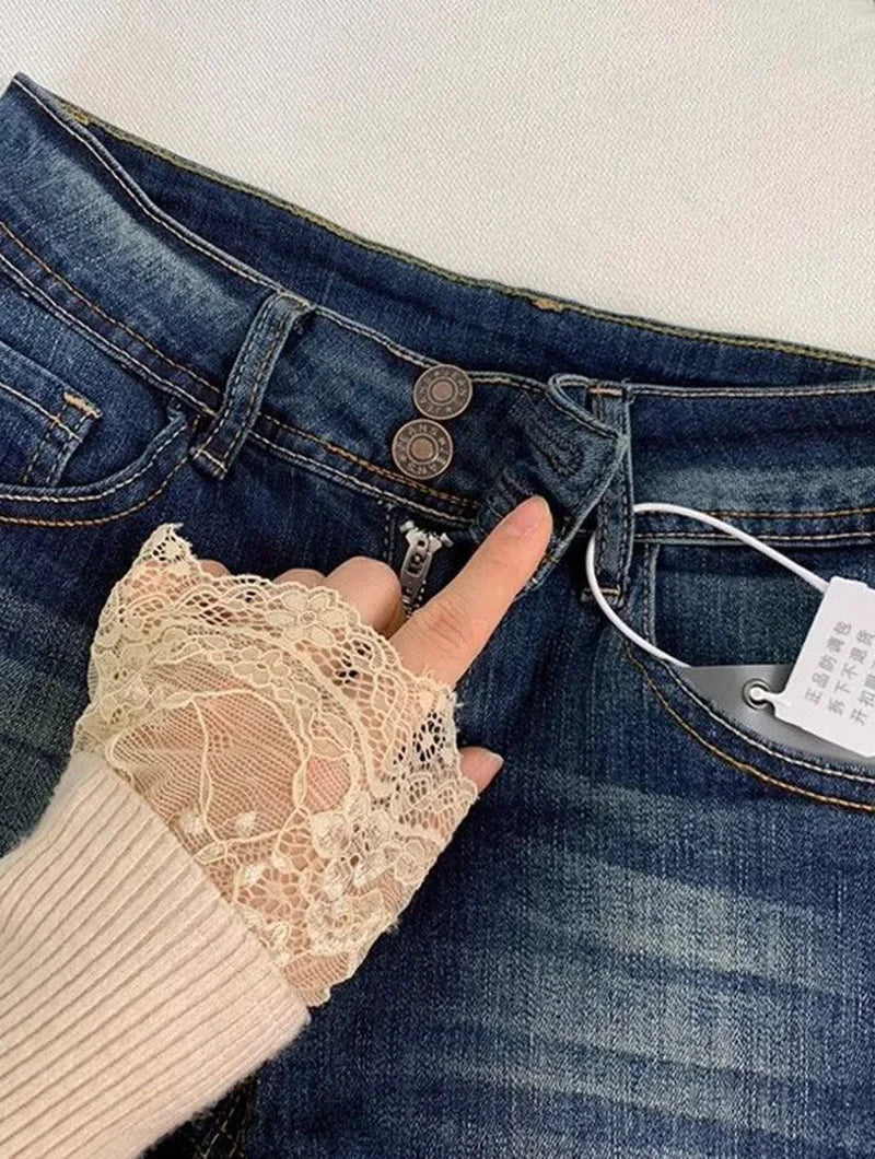 Retro Roll Up Hem Deep Blue Denim Shorts Women Summer Sexy Low Rise Hip Covering Hot Pants American Distressed Washed Jean Short