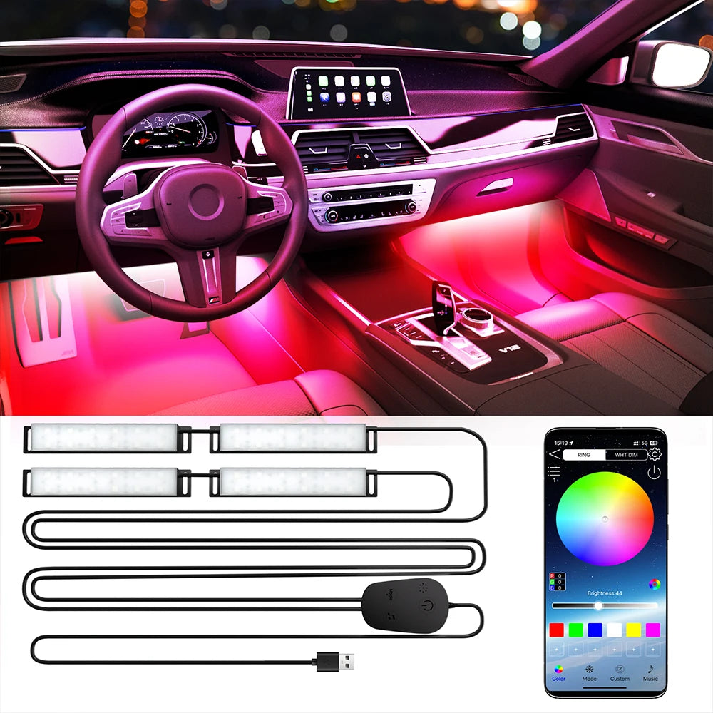 USB Neon Car Interior Decorative Lamps Strips Atmosphere Lights  Remote Music App Control RGB  LED Ambient Lights Party Lamps