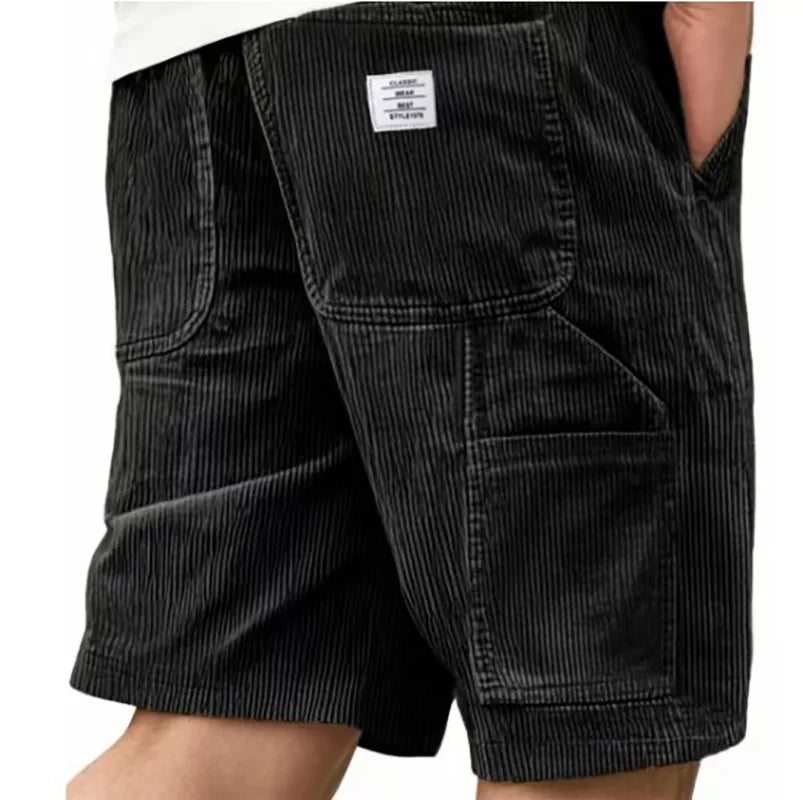 Men's Casual Corduroy Workwear Shorts 2026 Fashion Summer Elastic Waist Multi-Pockets Pants Daily Wear Retro Male Trousers