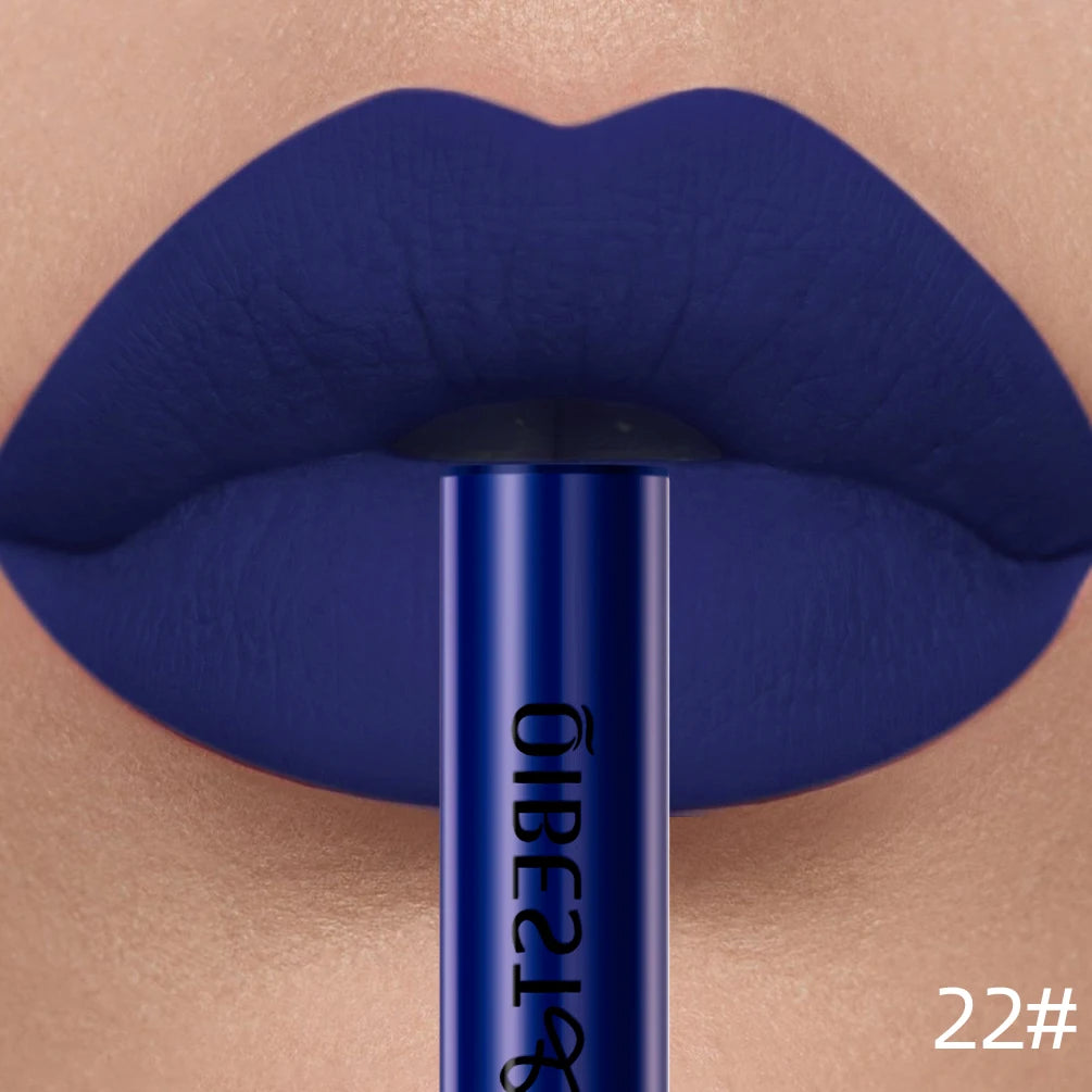 QIBEST Sexy Red Lip Gloss Long Lasting Velvet Matte Liquid Lipstick Waterproof Lip Makeup Nonstick Cup Purple Lip Tint Black
