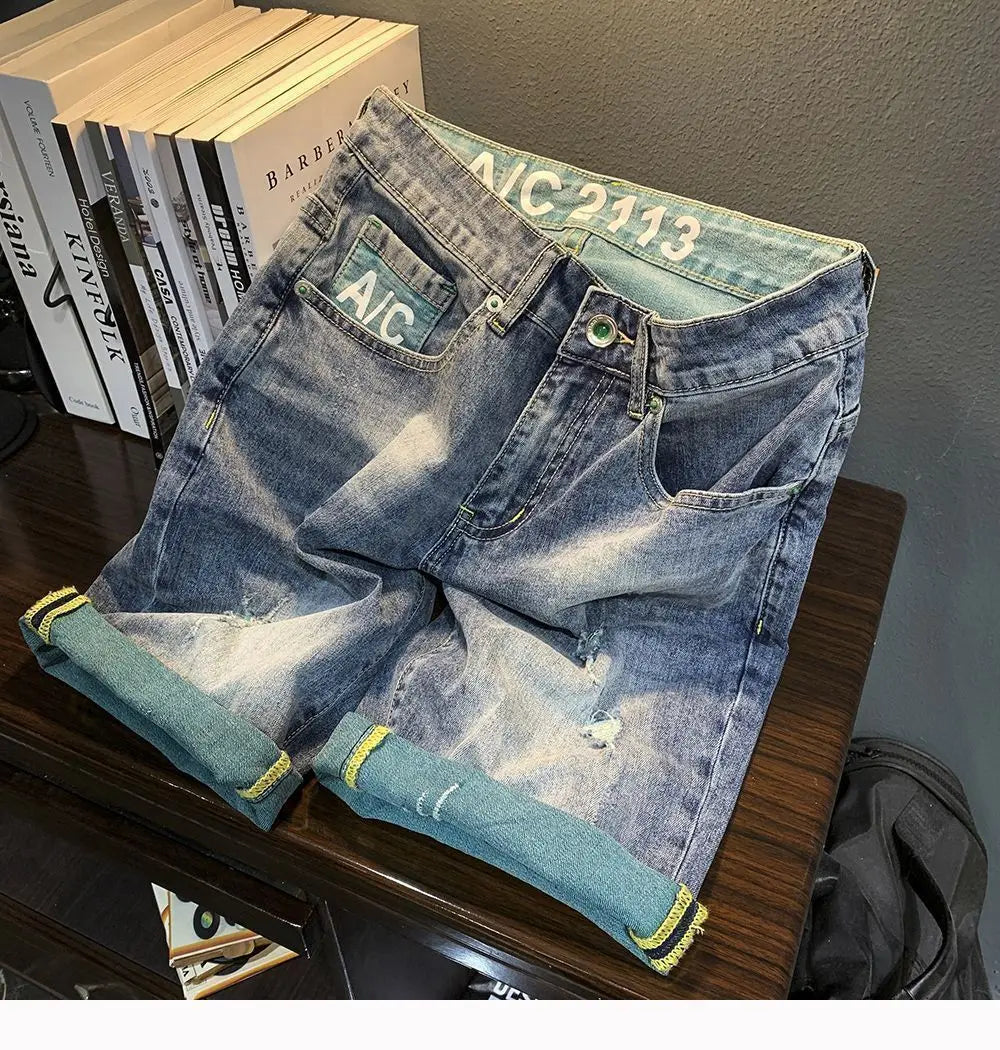 Summer Thin Denim Shorts Men's Trendy Brand Fashion Bermuda Shorts for Men Breathable Design Casual Clothes Man Medium Pants